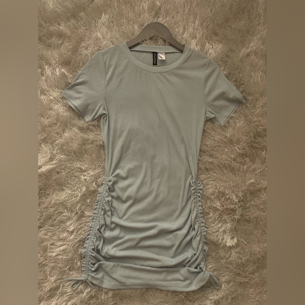 Short Sleeve Baby Blue Side Bow-Tie Mini Dress
